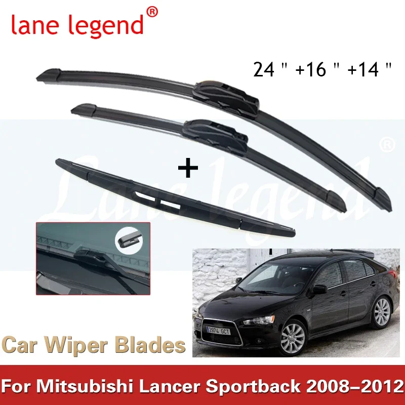 

For Mitsubishi Lancer Hatchback Sportback 2008-2012 Front Rear Wiper Blades Brushes Cutter Accessories J Hook 2009 2010 2011