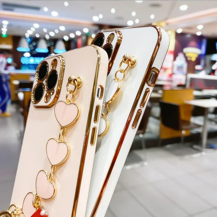 Fashion Plating Love Heart Bracelet Chain Case For Huawei P60 Pro Plus P50 P40 P20 P30 Lite P Smart Z Y9 Prime 2019 Soft Cover image 6