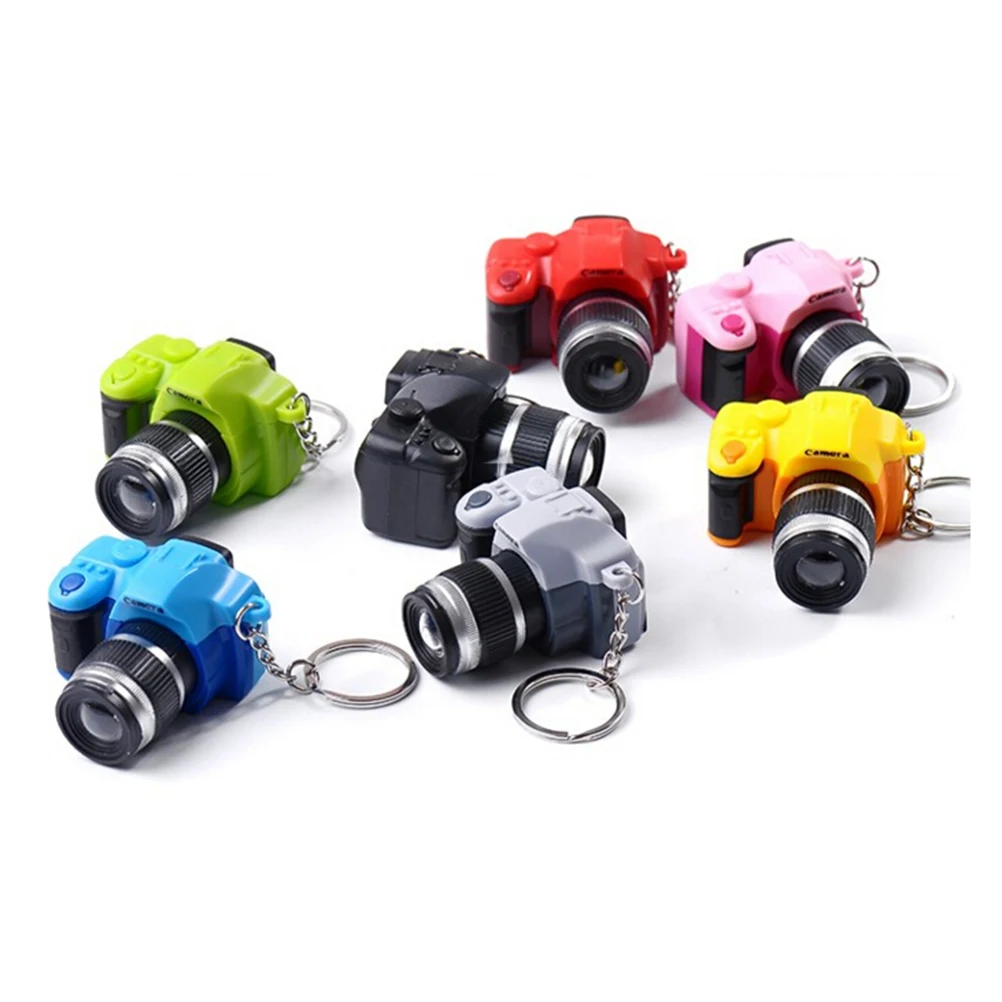 Mini Camera Keychain SLR Camera Keychain Car Key Chain Key Ring LED Flashlight Colorful Kaca Key Chain For Gift Wholesale