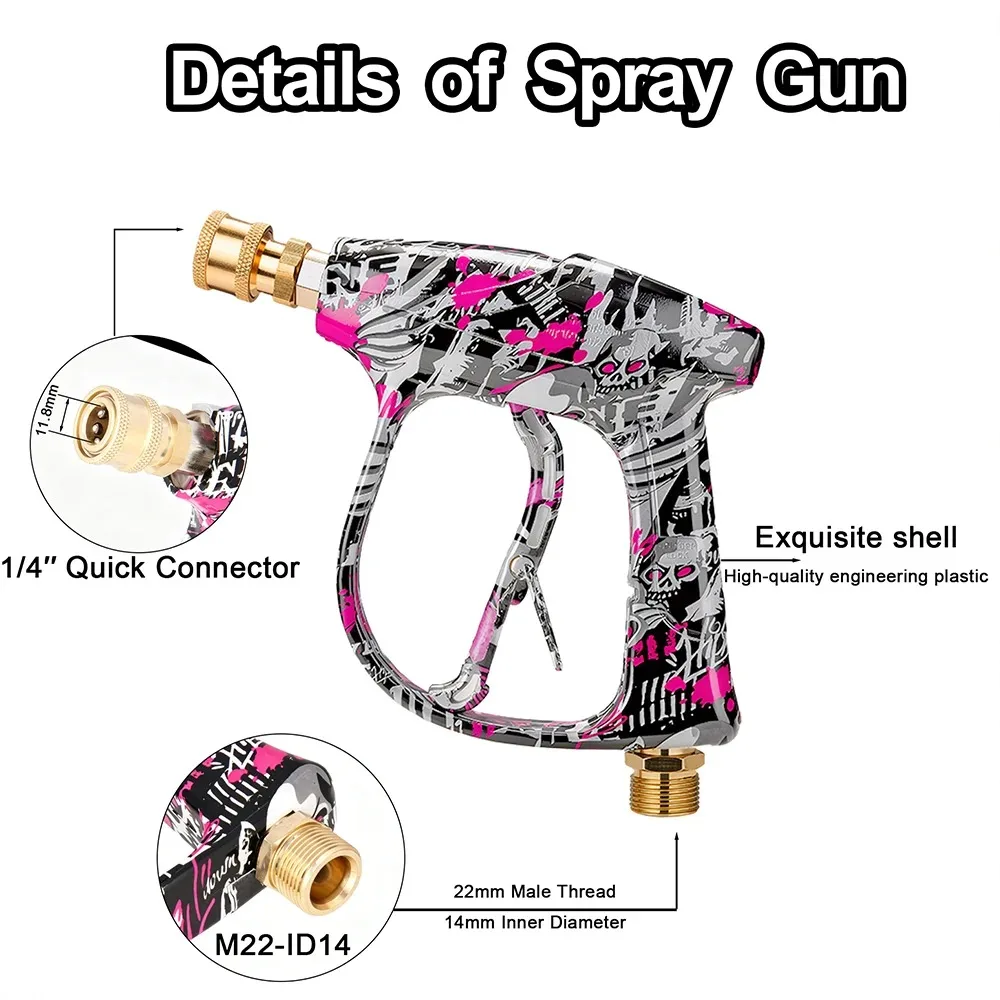 Easy-Install Graffiti Style Car Wash Gun Kit, Comes with Foam Pot, 5 Spray Nozzles, Storage Base & Matching Metal Lavor Adapte