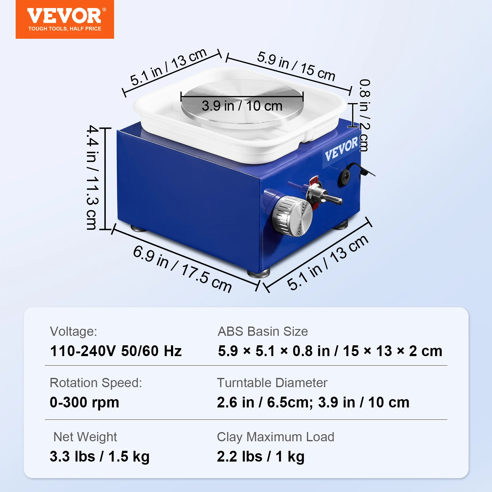SucceBuy 2.6in/3.9in Mini Aardewerk Wiel 2 Draaitafels Keramische Wiel Vormmachine Verstelbare 0-300 RPM Snelheid Afneembare Wastafel - afbeelding 1