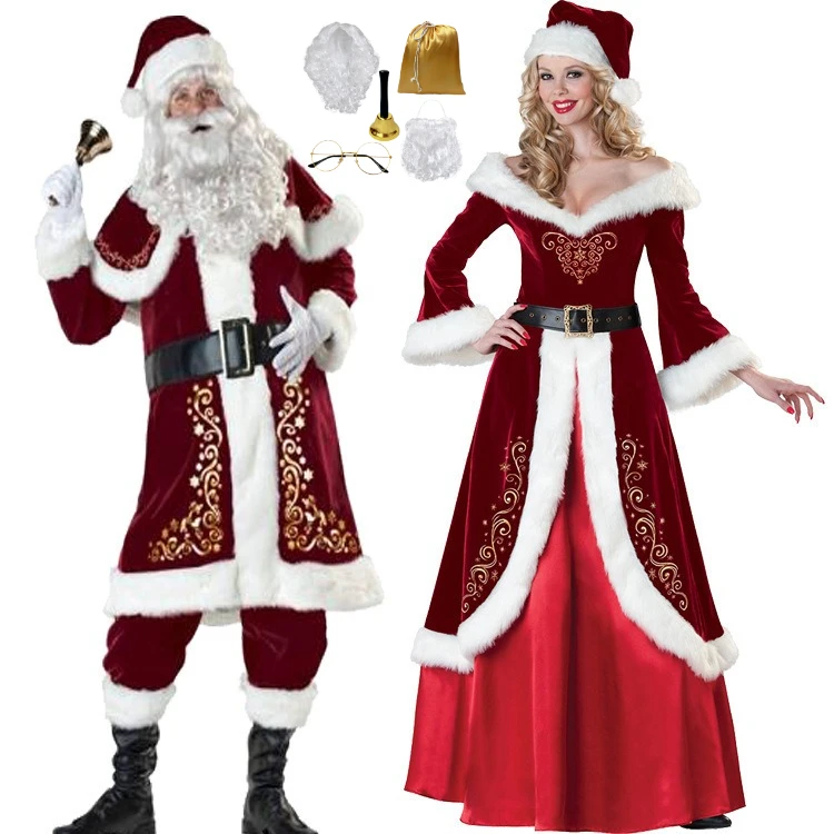 

Deluxe Classic Christmas Santa Claus Costume Adult Xmas Christmas Couples Costume Outfit For Men&Women Queen Carnival Dress