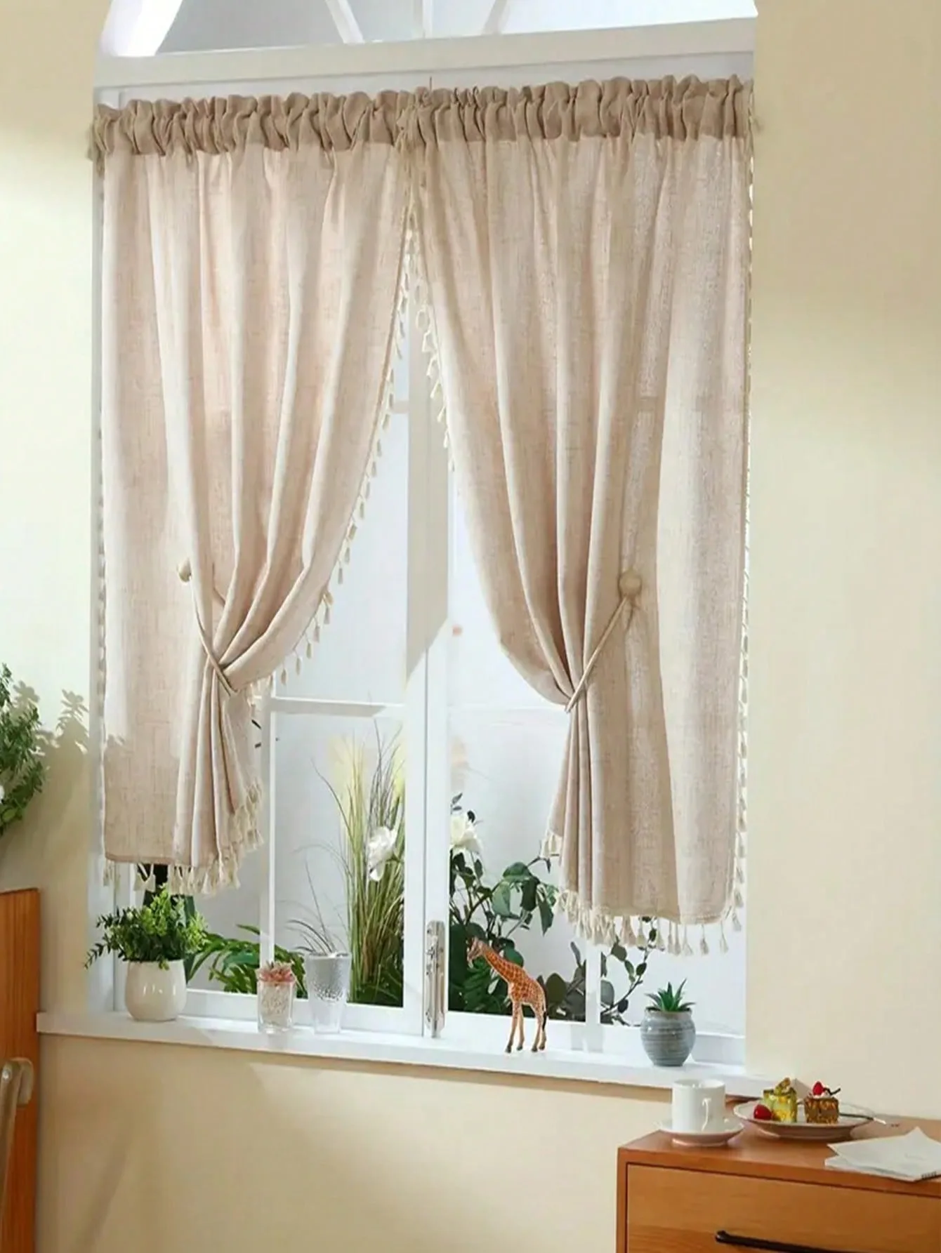 1 Pack Faux Linen Valance for Windows Kitchen Living Room Valances Rod Pocket Farmhouse Country Bathroom Small Window Treatment
