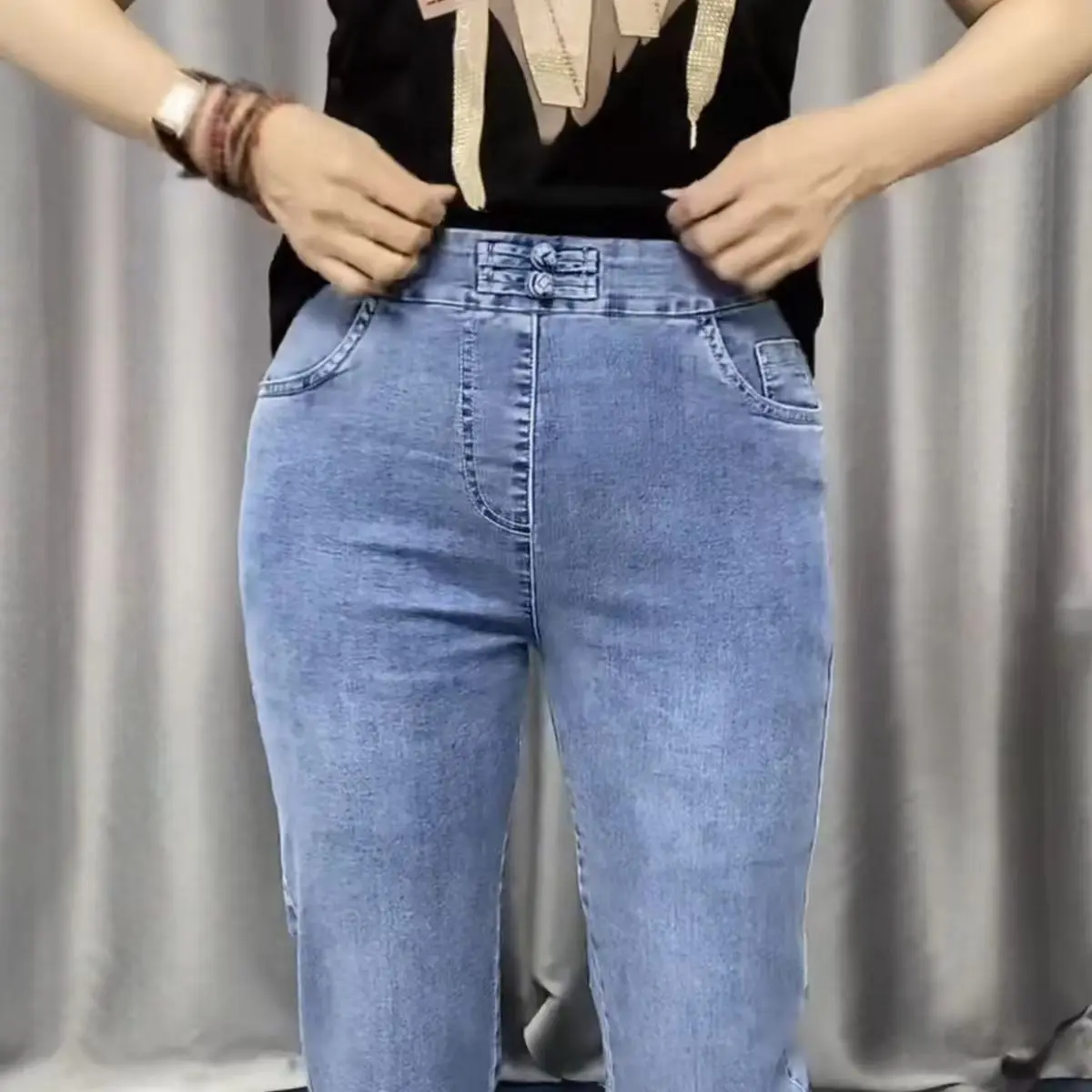 Jeans da donna di grandi dimensioni ad alta elasticità 2024 primavera autunno coreano pantaloni larghi dritti alla caviglia femminili allungano i