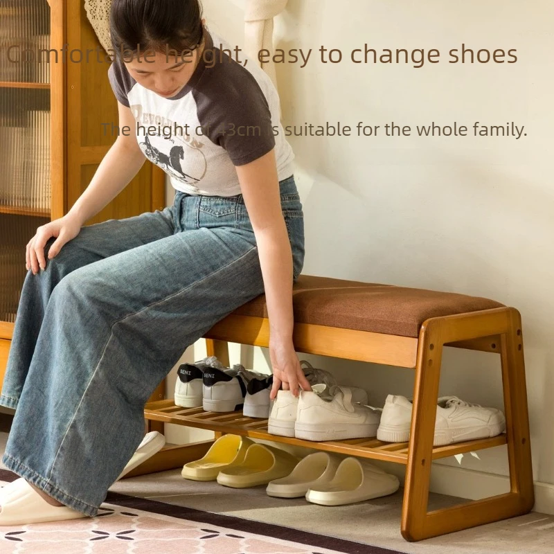 Bamboo Wood Shoe Bench Upholstered Seat Shoe Cabinet Integrated Shoe Rack Multifunctional Entryway Stool Home Hallway Furniture