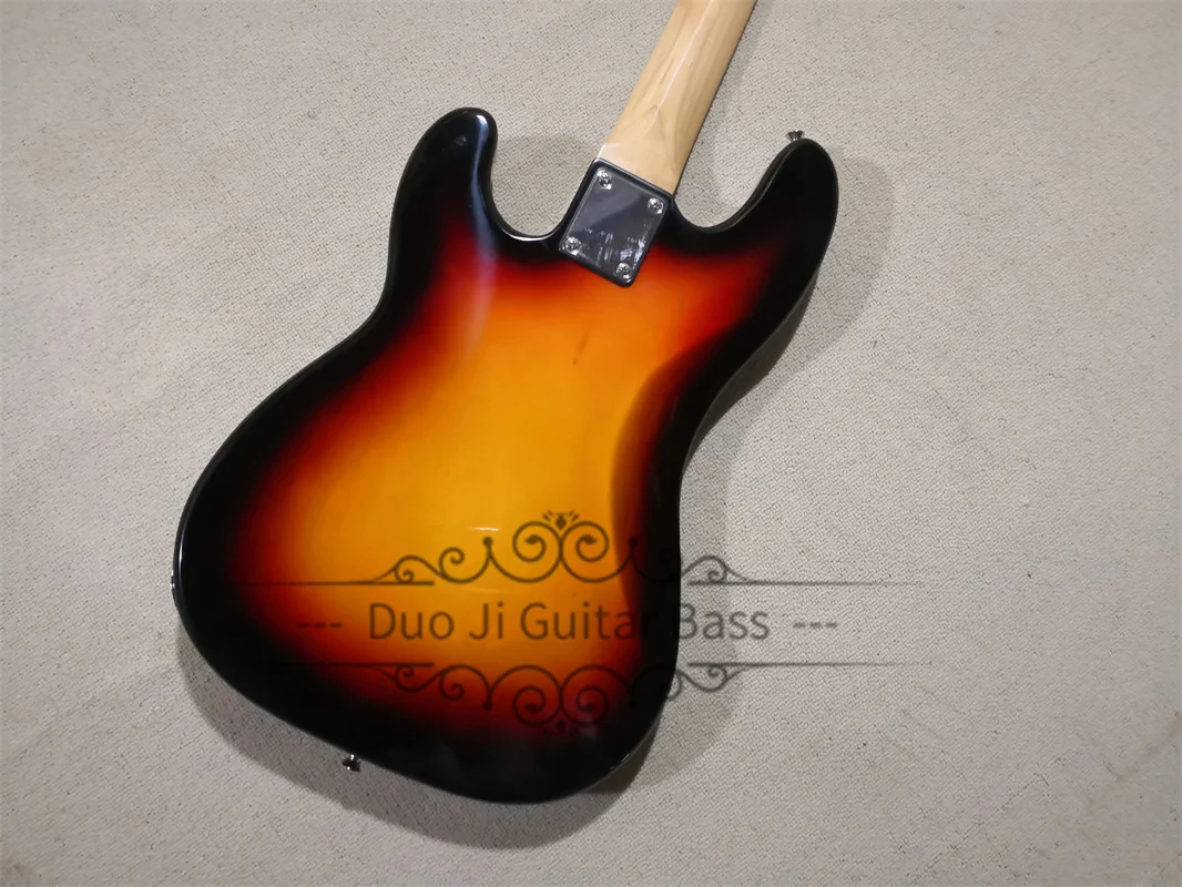 Fretless Bass Guitar 4 Strings Sunburst Bass Basswood Body Red tortoiseshell Pickguard  Fixed Bridge Chrome Tuners