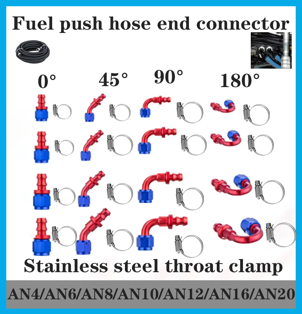 

1 set AN4/6/8/10/12/16/20 Push-on Hose End Fittings Fuel Oil Cooler Hose Fitting 0 45 90 180 Degree Reusable Connection Adapter