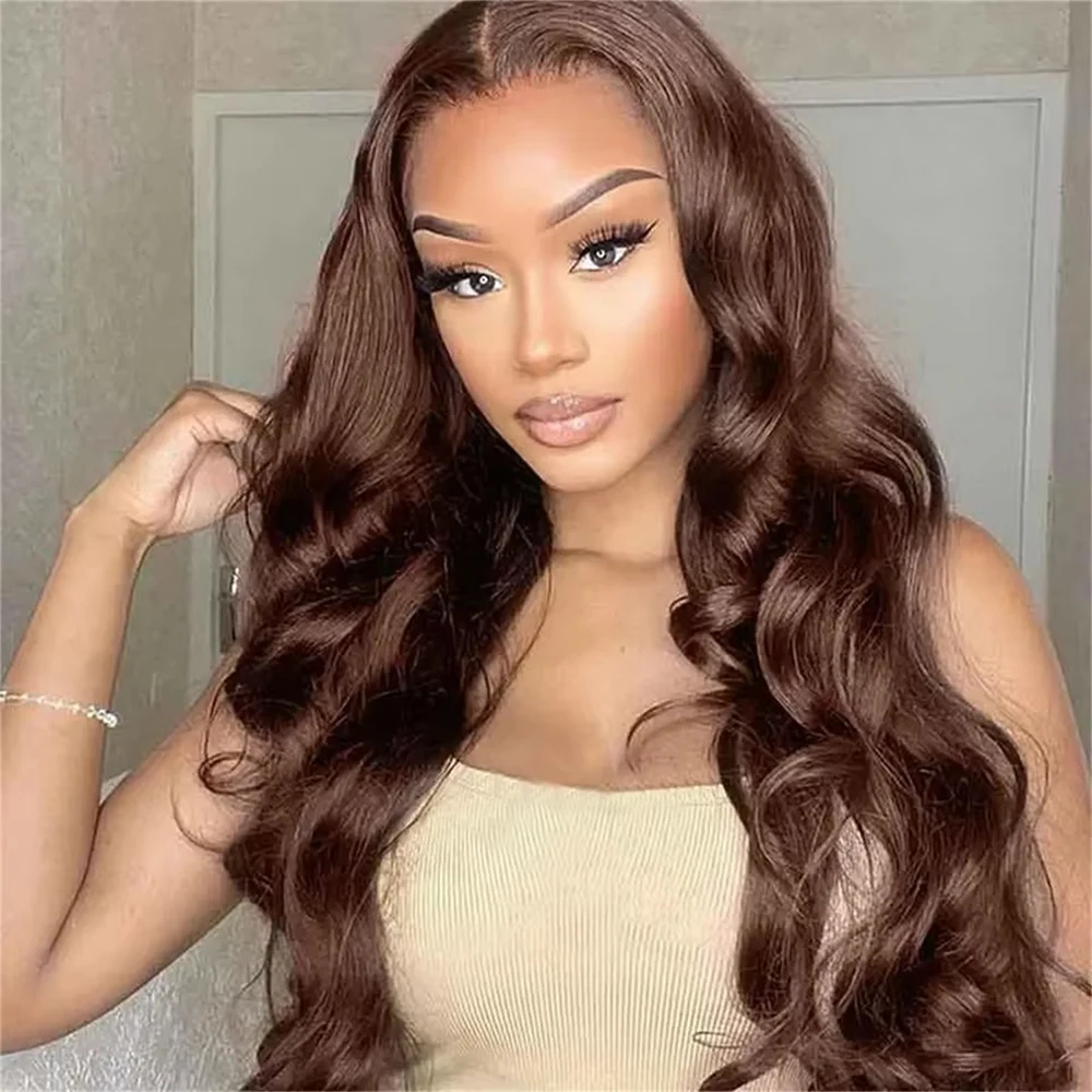 200% 13x4 Chocolate Brown Body Wave Lace Front Wigs HD Transparent 13X6 Lace Frontal Wig 100% Human Hair Preplucked For Women