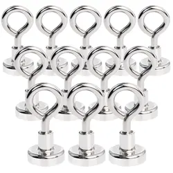 16 mm Magnetic Hooks, Extra Strong, Neodymium Magnets Hooks, Pull Force 7 kg (15 lbs) Eyelet Magnet Magnet with Hook for Camping