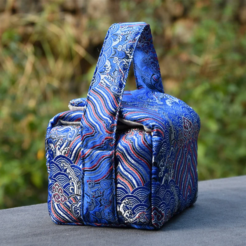 Vintage Teaware Storage Travel Bag Fabric Thickened Protective Tea Set Organizer Outdoor Portable Bag for One Teapot+Two Teacups view 5