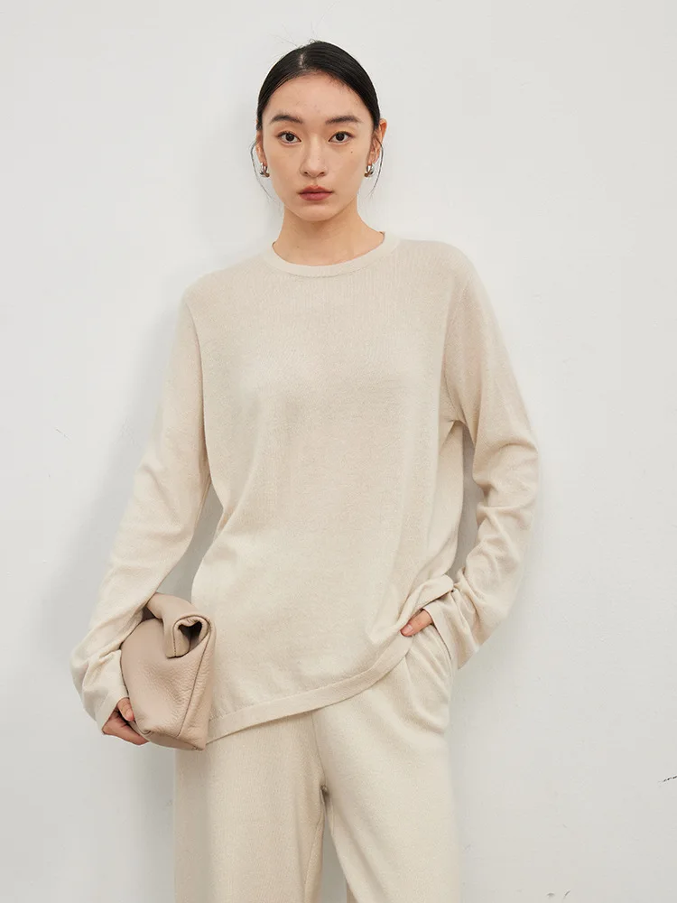 SuyaDream, Woman Pullovers, Round Neck, Wool Blend, Loose Fitting Chic Sweaters, 2023 Fall Winter Soft Warm Top, Camel, Beige