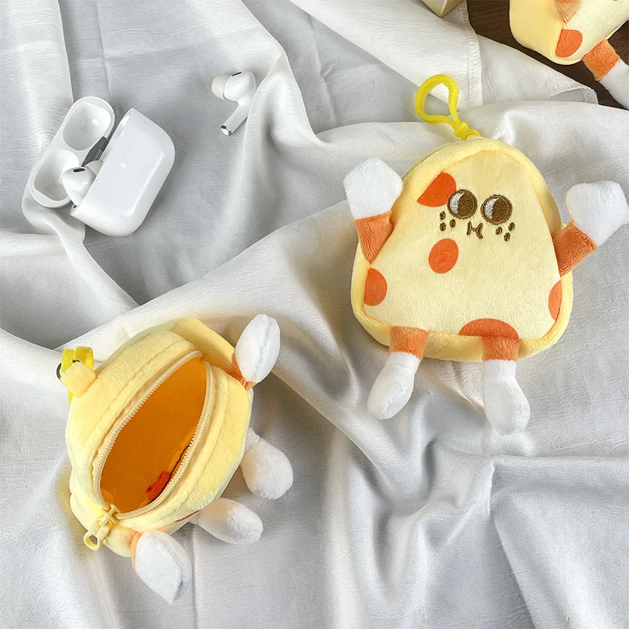 1 stks 13 CM Leuke Kaas Pluche Portemonnee Speelgoed Creatieve Kawaii Pop Decoratie Rugzak Charms Draagbare Pluche Diversen Opbergtas