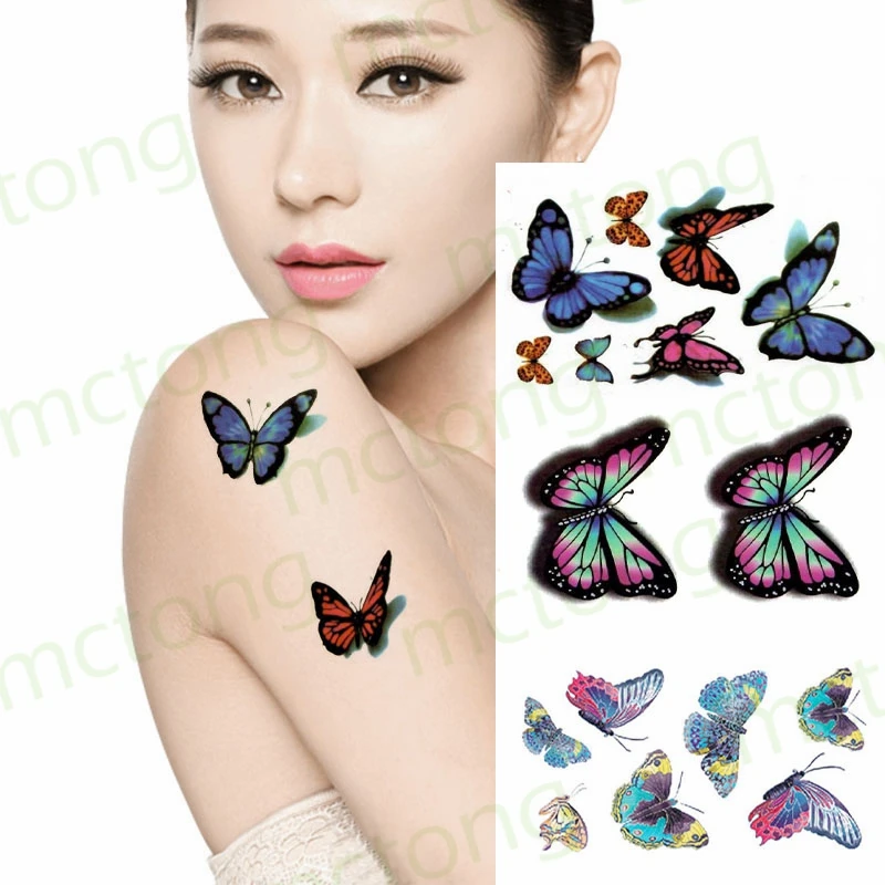 Waterproof Temporary Tattoo Sticker 3D Butterfly Fake Tatto Flash Snake Feather Tatoo Body Art RoseTatouage for Girl Women Men