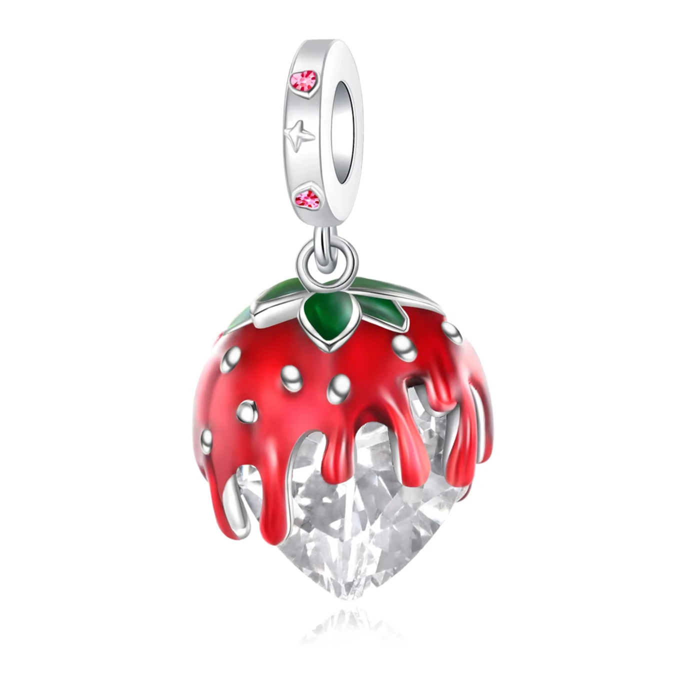 

925 Sterling Silver Red Fruit Strawberry Crystal Pendant Charm Fit Original Charms Bracelets Women DIY Jewelry Gift