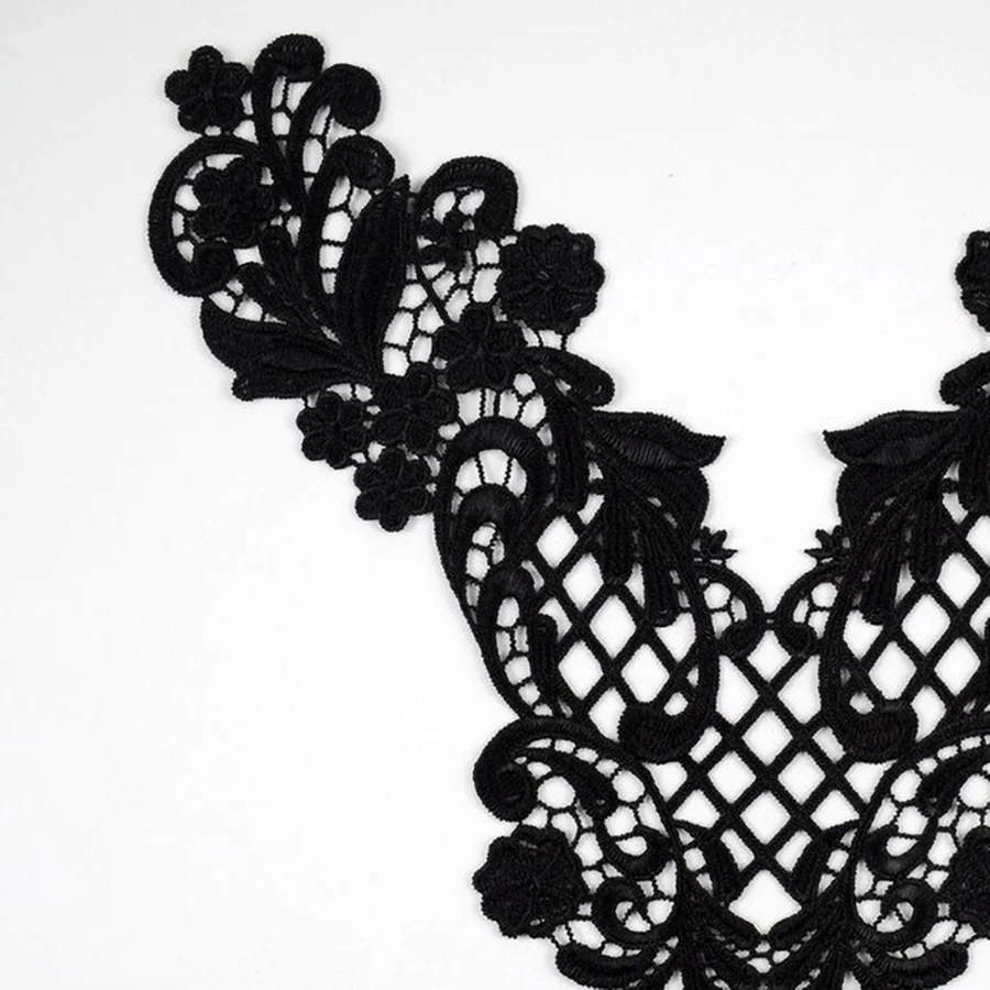 Black Flower DIY Embroidery Patch Fabric Collar Sewing Neckline Lace Applique Dress Home Decoration Repair