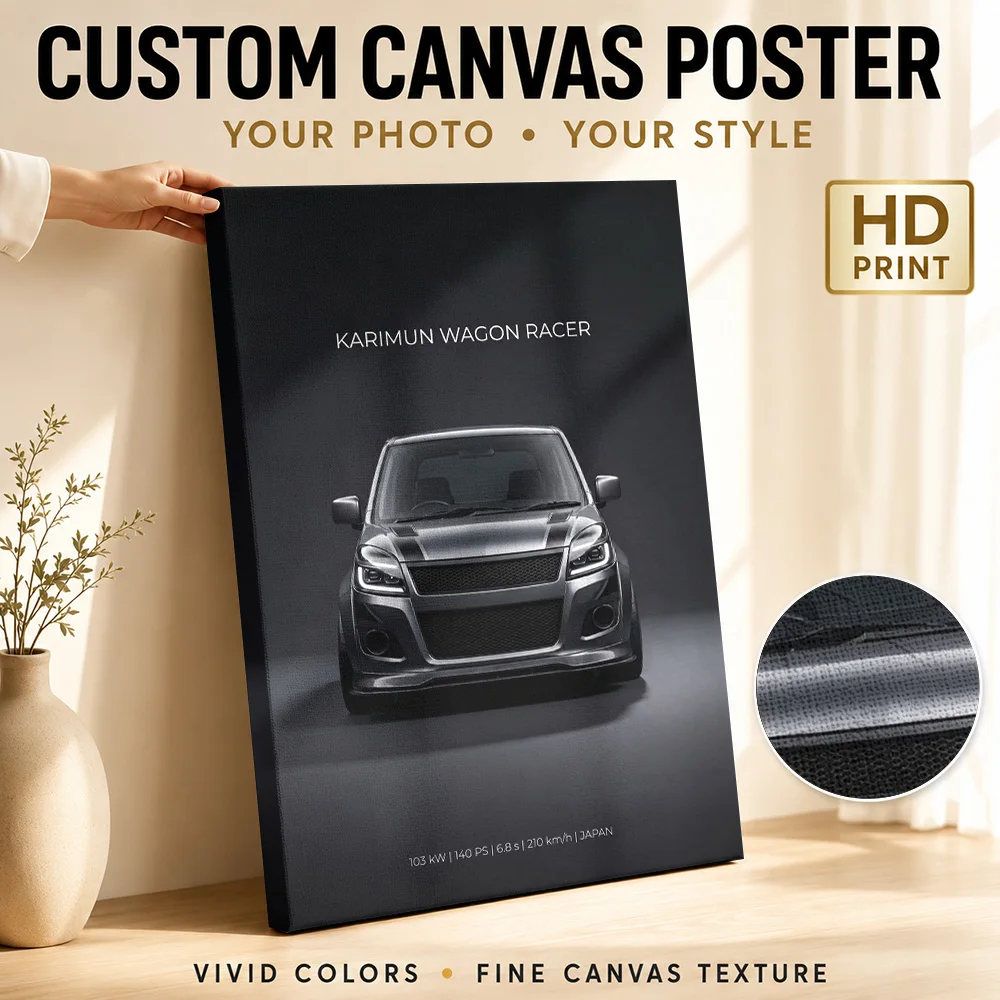 Japanese Karimun Wagon Race Car Canvas Print Customized Photo Dramatic Lighting On Dark Background Wall Art For Sports Lounge