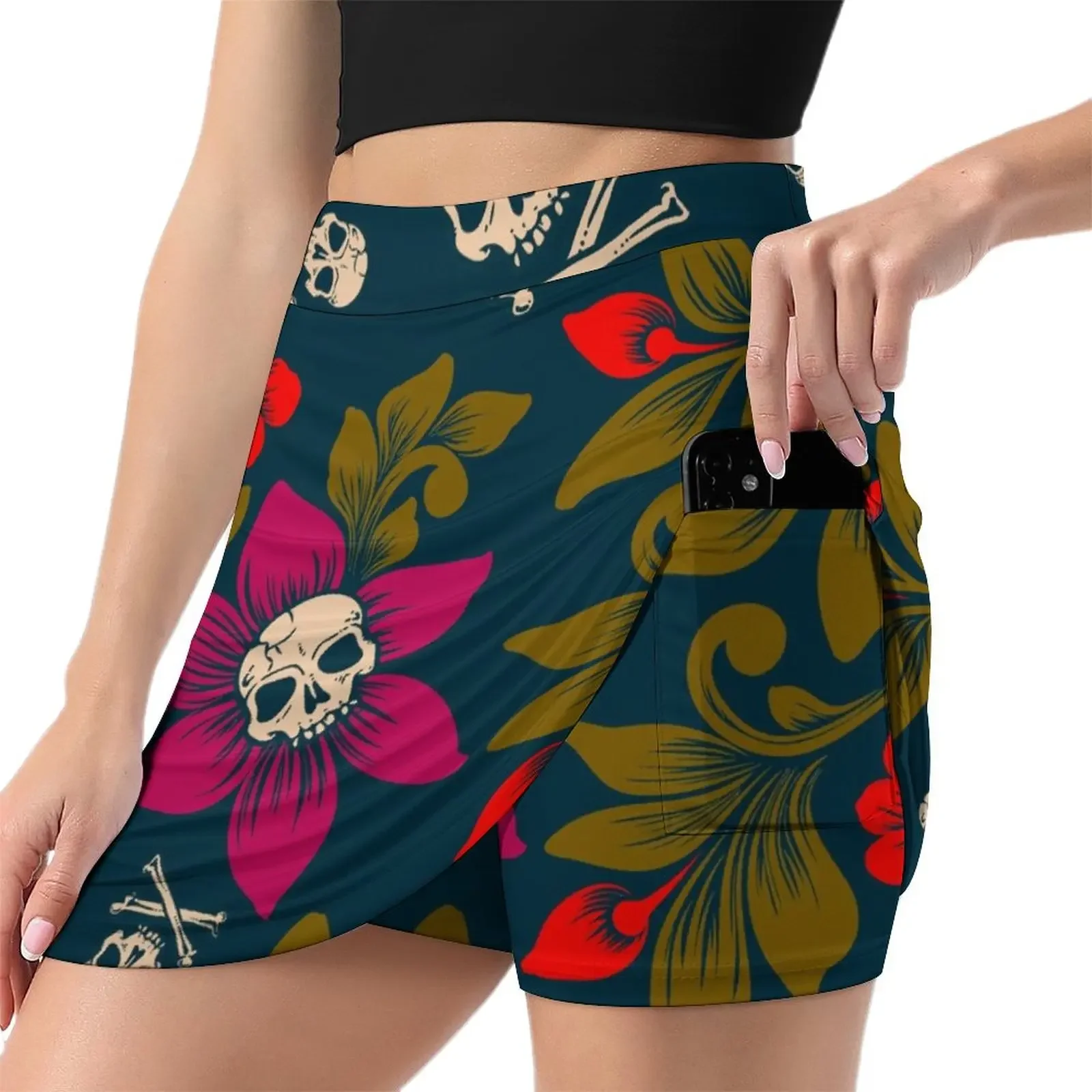 Colorful Skull and cross Death flowers tropical tiki goth floral skull pattern Mini Skirt short skirts for women summer skirts