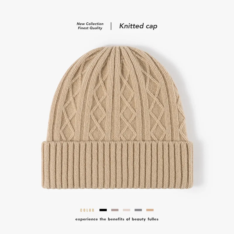 Autumn and winter knitted woolen beanie with thickened lining for warmth, suitable for men and women, versatile