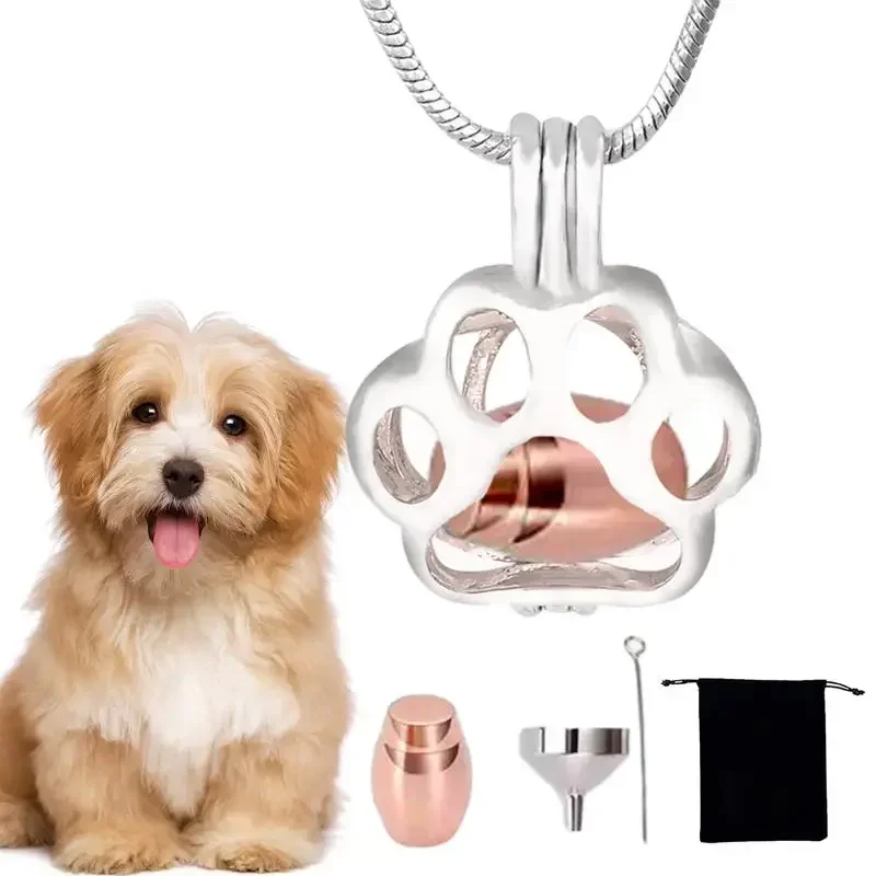 Pet Dog Paw Charm Memorial Funeral Urn for Ashes Animal Necklace Stainless Steel Pendant Cat Ashes Holder Pet Urns