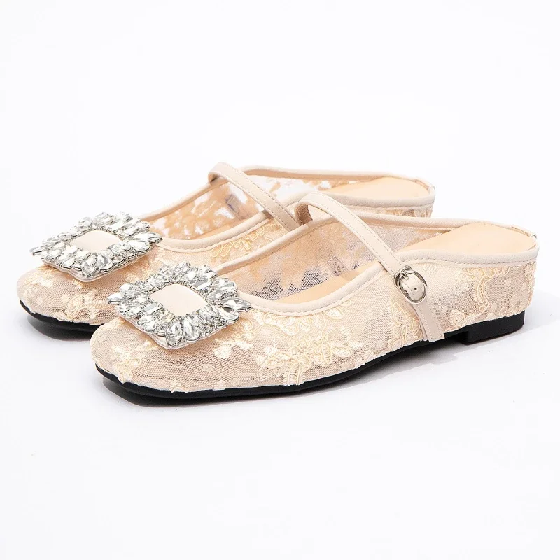 

Роскошные туфли на плоской подошве со стразами и квадратной пряжкой, женские удобные брендовые дизайнерские туфли с сетчатой вышивкой, элегантные пригородные офисные туфли