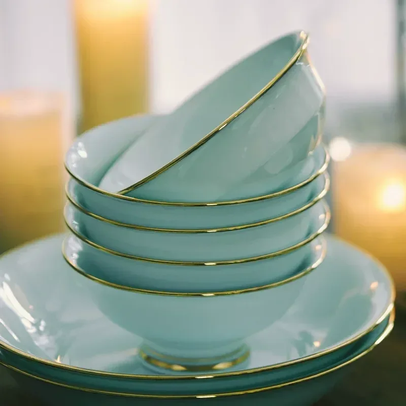for Dishes and dishes set household new Chinese wedding gifts hand-painted gold Jingdezhen ceramics bone china combination