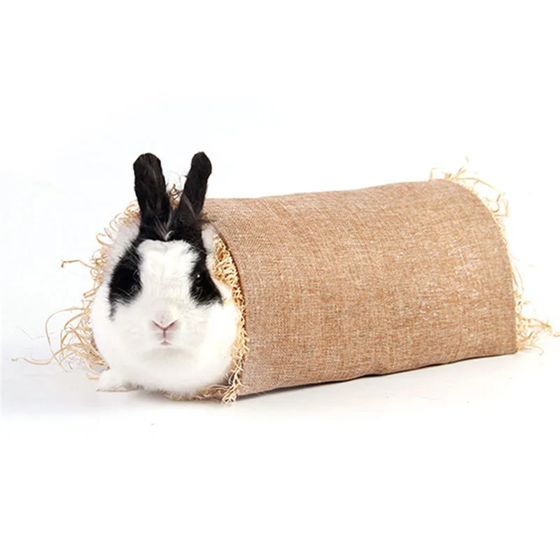 Rabbit Hideaway Toy Grass Straw Bunny Tunnel Hamster Accessories for Guineapig Chinchilla Ferret Rats Rodent Cage