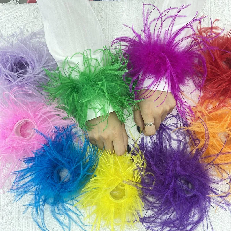 Wrist Feather Cuffs Y2k Fashion Fur Cuff Natural Ostrich Feather Slap Bracelet Women Hair Accessories Sexy Wristband Bracelet