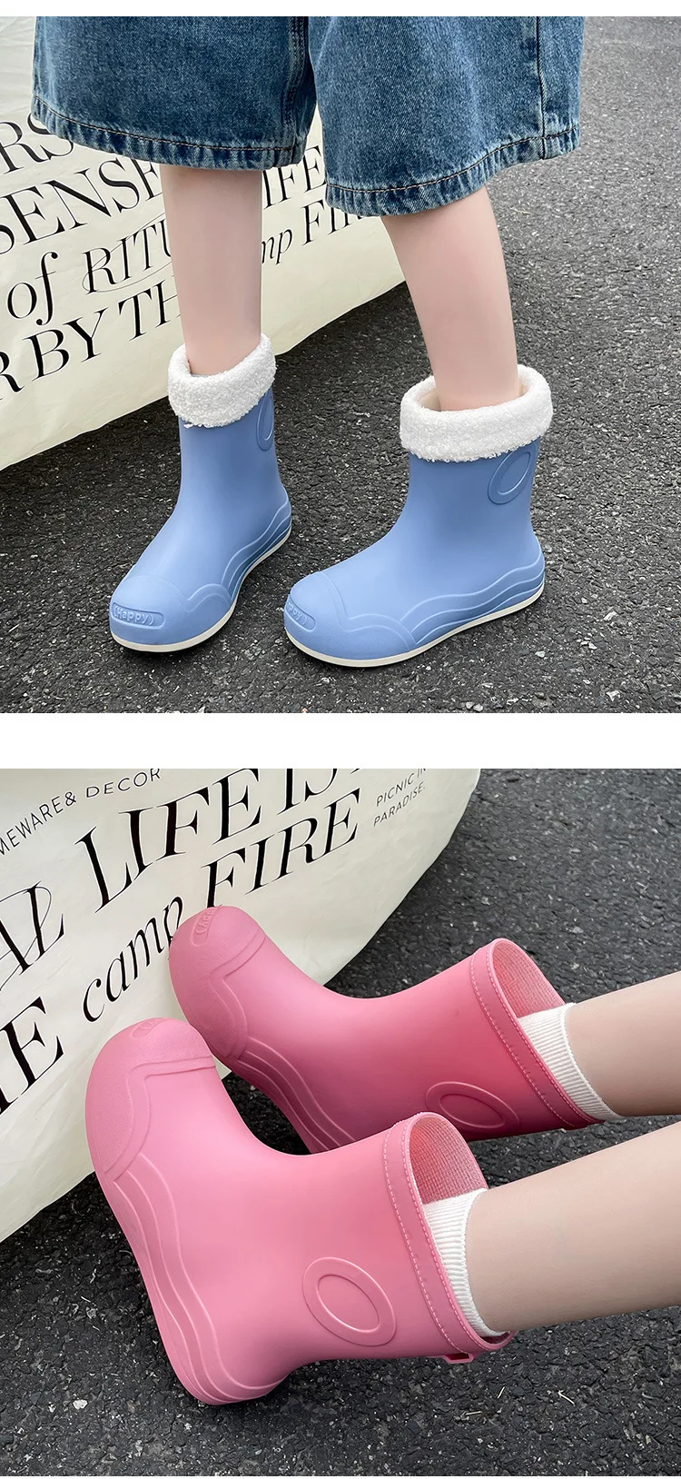 Plus Size 35-42 wasserdichte Regenstiefel für Damen, modische, leichte Gummistiefel, rutschfeste große Regenschuhe für Damen, Schwarz, Blau – Detail 15