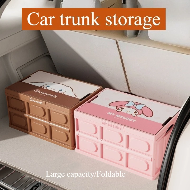 

Мультфильм Sanrio Cinnamoroll My Melody, ящик для хранения багажника автомобиля, складной интерьерный органайзер для автомобиля, сортировщик пространства для автомобильных аксессуаров