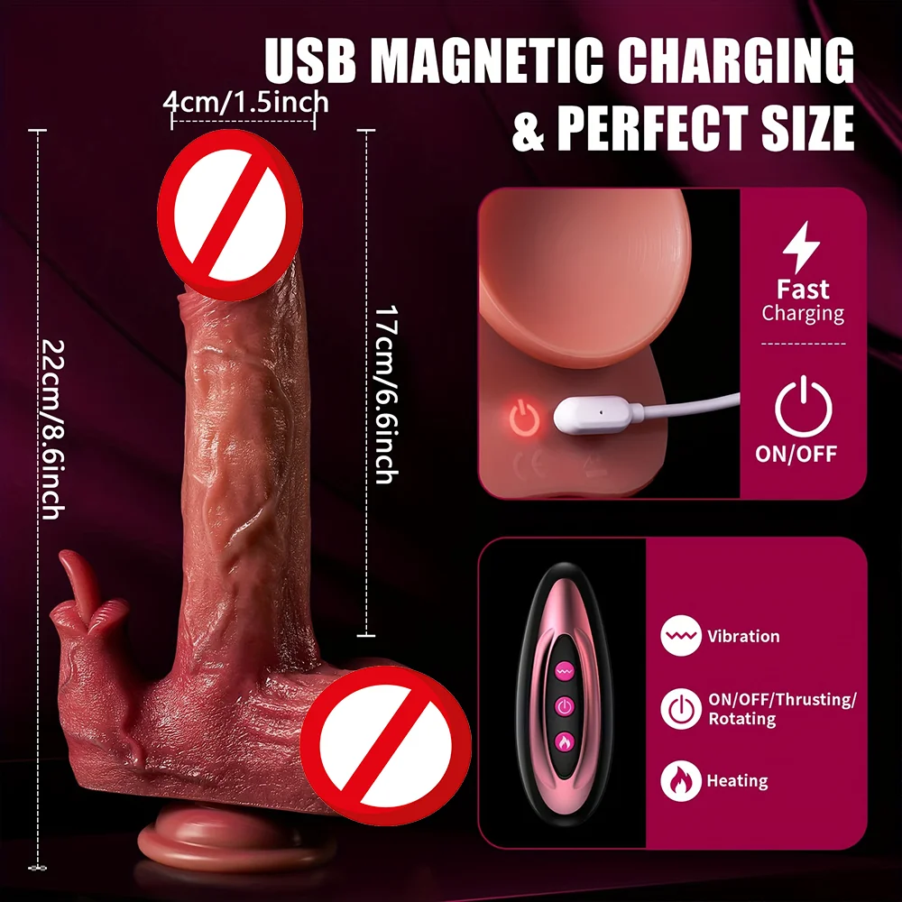 Thrusting Dildo Vibrator Licking Vibration Heated Silicone Dildo Anal Vibration Suction Cup Masturbation Dick Sexmachine Sex Toy image 3
