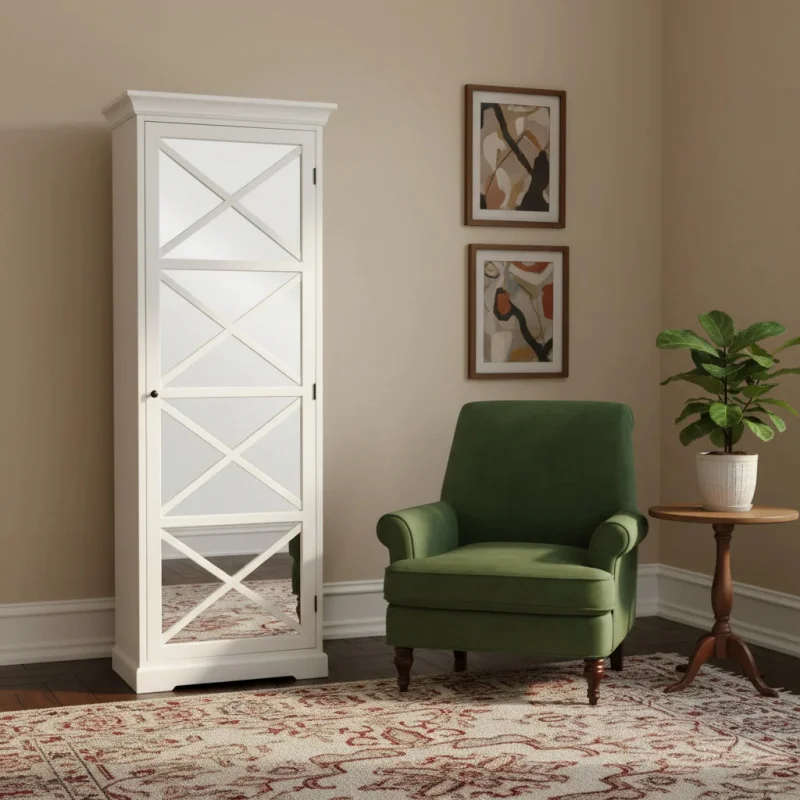 custom.Modern Tall Solid Wood Space-Saving Display Cabinet 3-Shelf Bookcase White