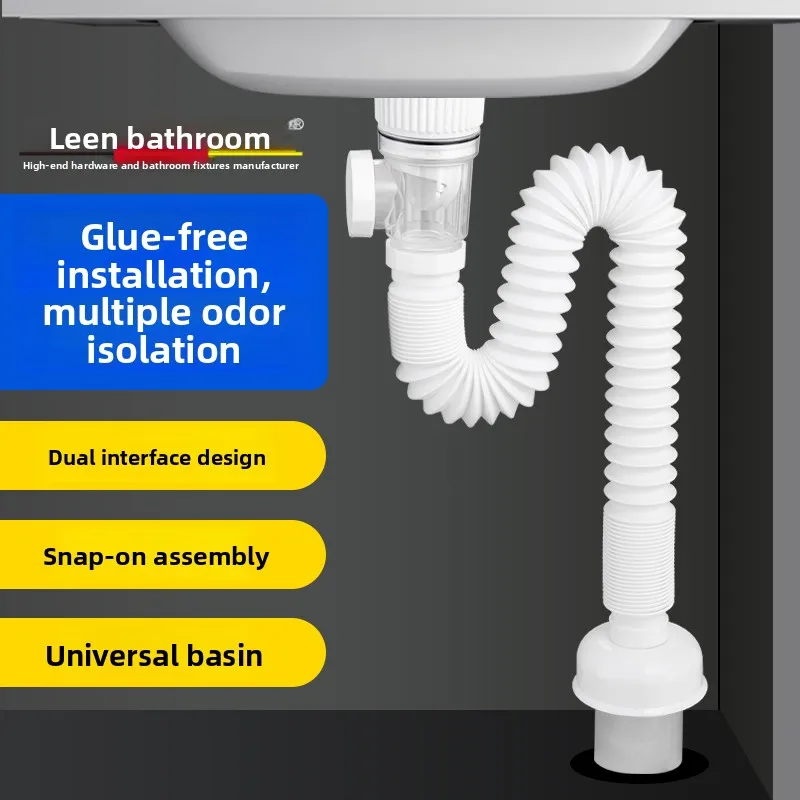 

Гибкая расширяемая сливная труба высокого давления для раковины в ванной комнате, антизапаховая, без клеевой установки