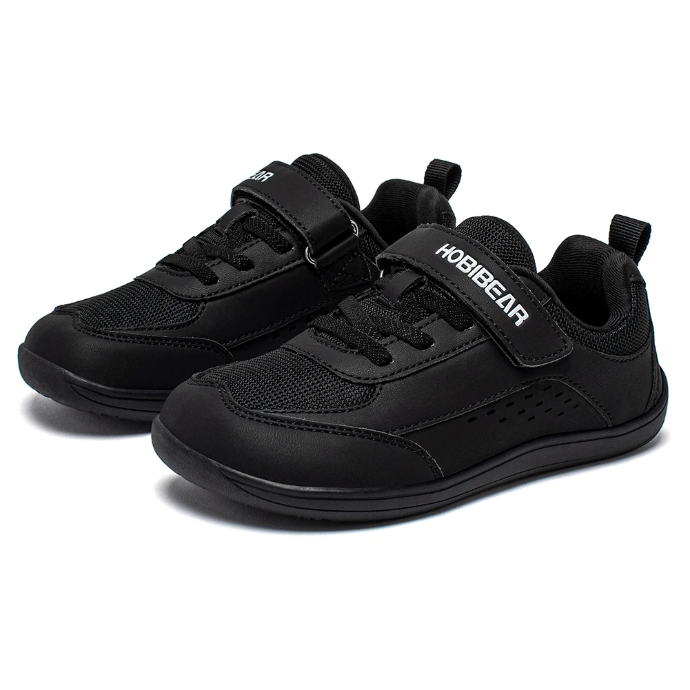 أحذية HOBIBEAR للأطفال ذات المقدمة الواسعة للأطفال الكبار حافي القدمين وحلقة ربط بسيطة أحذية رياضية من الجلد الاصطناعي الشبكي