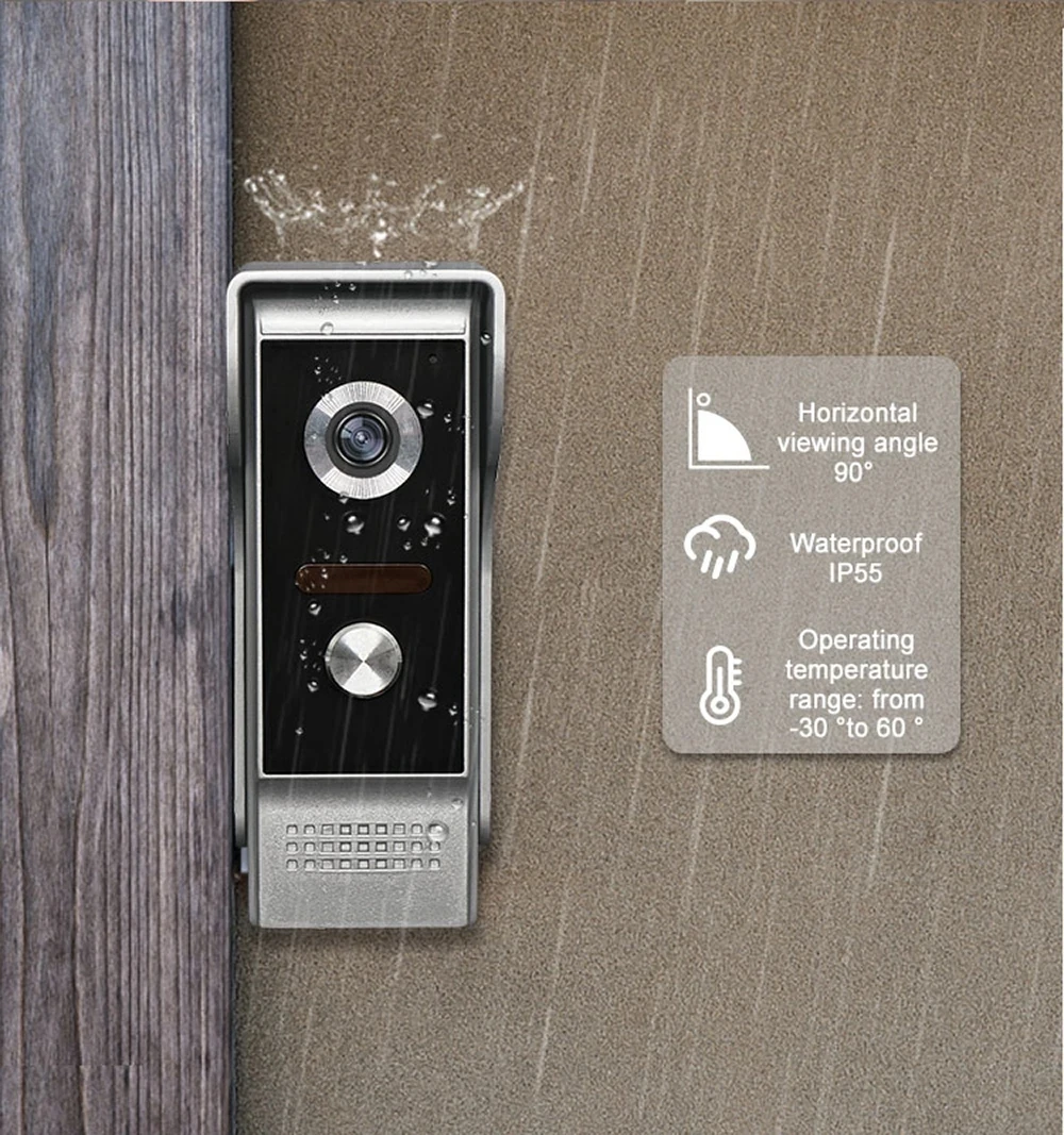 Video Intercom System Kit Wired Video Doorbell Phone Rainproof Call Panel IR Camera for Home Villa Building 1200TVL