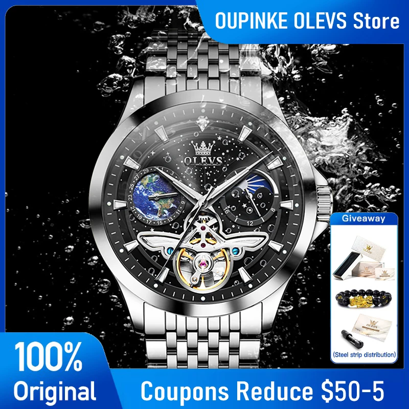 

OLEVS 6705 Mens Watch Luxury Original Flywheel Automatic Mechanical Watch Waterproof Moon Phase Sports Watches High Quality