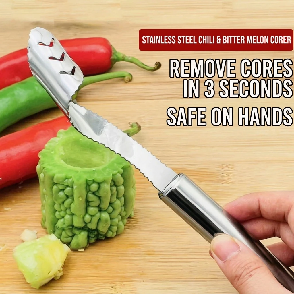 YGTITAN Stainless Steel Pepper Corer, Chili & Bitter Gourd Seed Remover Tool, Kitchen Vegetable Prep