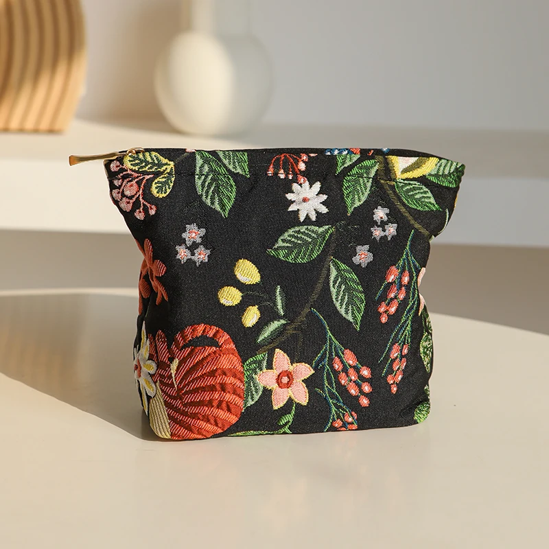 New Small Women\'s Cosmetic Bag Portable Plant Pattern Small Sanitary Napkin Storage Bag Commuter Coin Key Bag Portable Card Bag