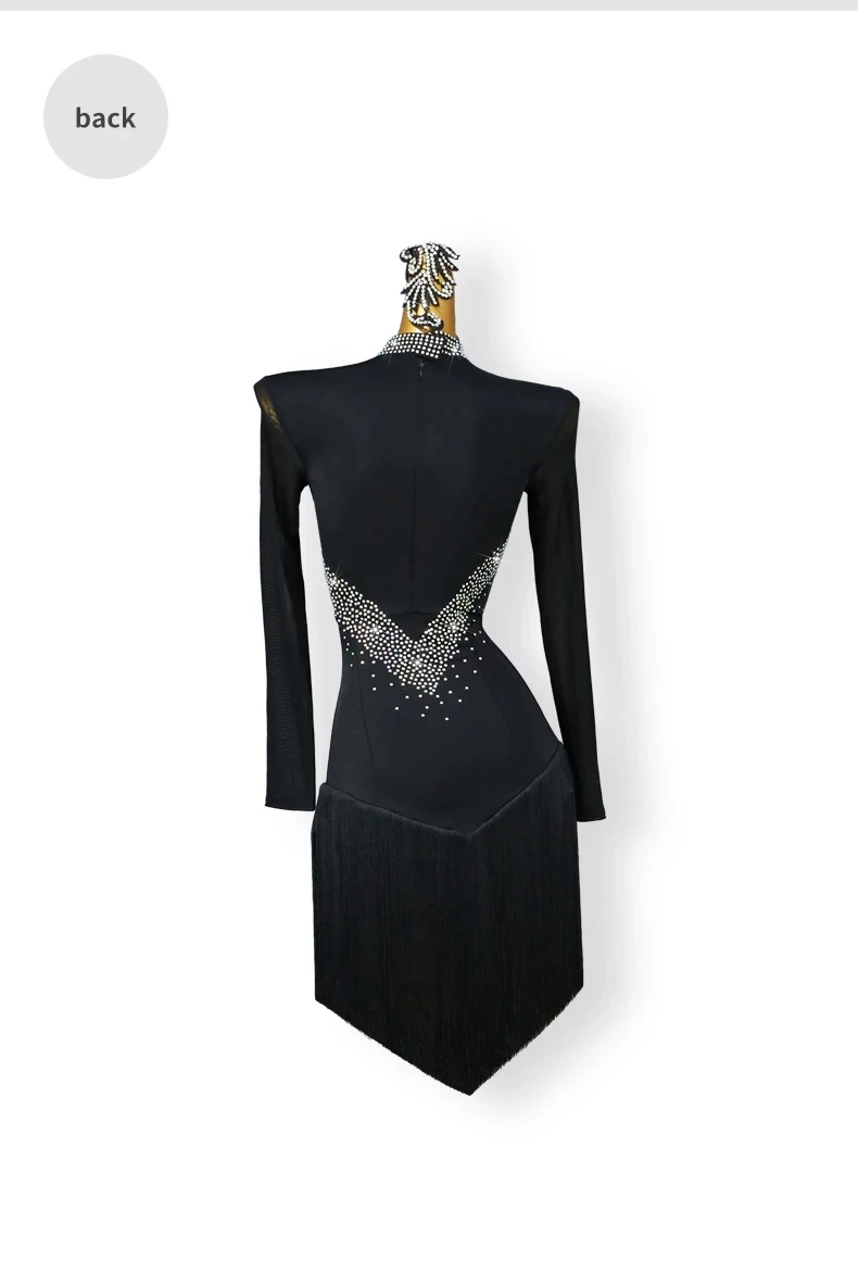 Lateinamerikanisches Kleid, Damen-Übungskleidung, Ballsaal-Tanz, für Erwachsene, Partys, Kabarett, Wettbewerbsanzug, Sportkleid, Mädchen, lange Ärmel, Kostüm – Detail 10