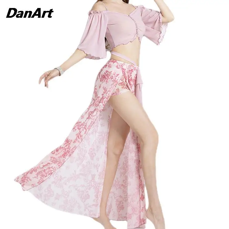 Tenue de danse pour femme, vêtements de danse financièrement, haut sexy, robe longue fendue, ensemble d'entraînement de danse du ventre, trempée, automne