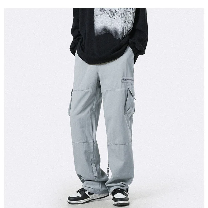 

2025 New Mechanism Style Multi Pocket Workwear Casual Pants Men Loose Wide Leg Pleated Long Trousers Trendy Sports Pants