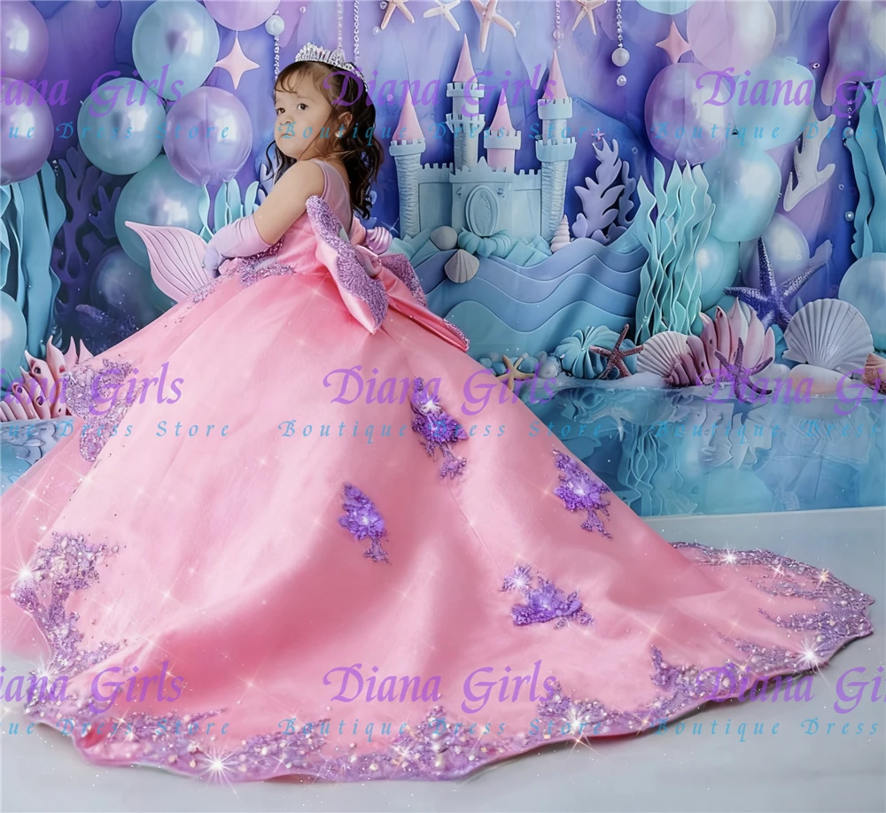 Luxurious Green Flower Girl Dress Tulle Fluffy With Exquisite Purple Applique For Kids Birthday Wedding Evening Ball Gowns image 4