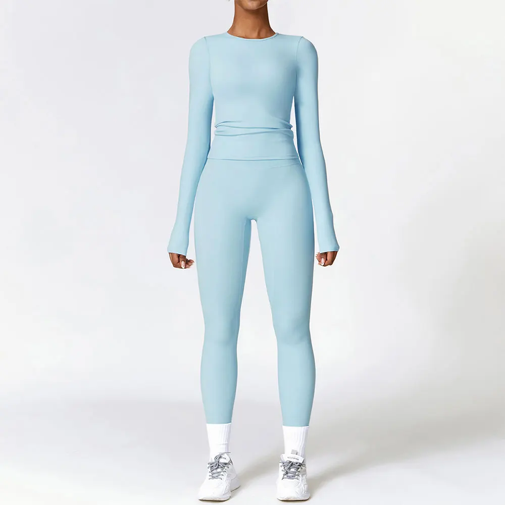 

2PCS Seamless Yoga Set Women Workout Set Sportswear Gym Clothing Fitness Long Sleeve Crop Top High Waist Leggings Sports Suits