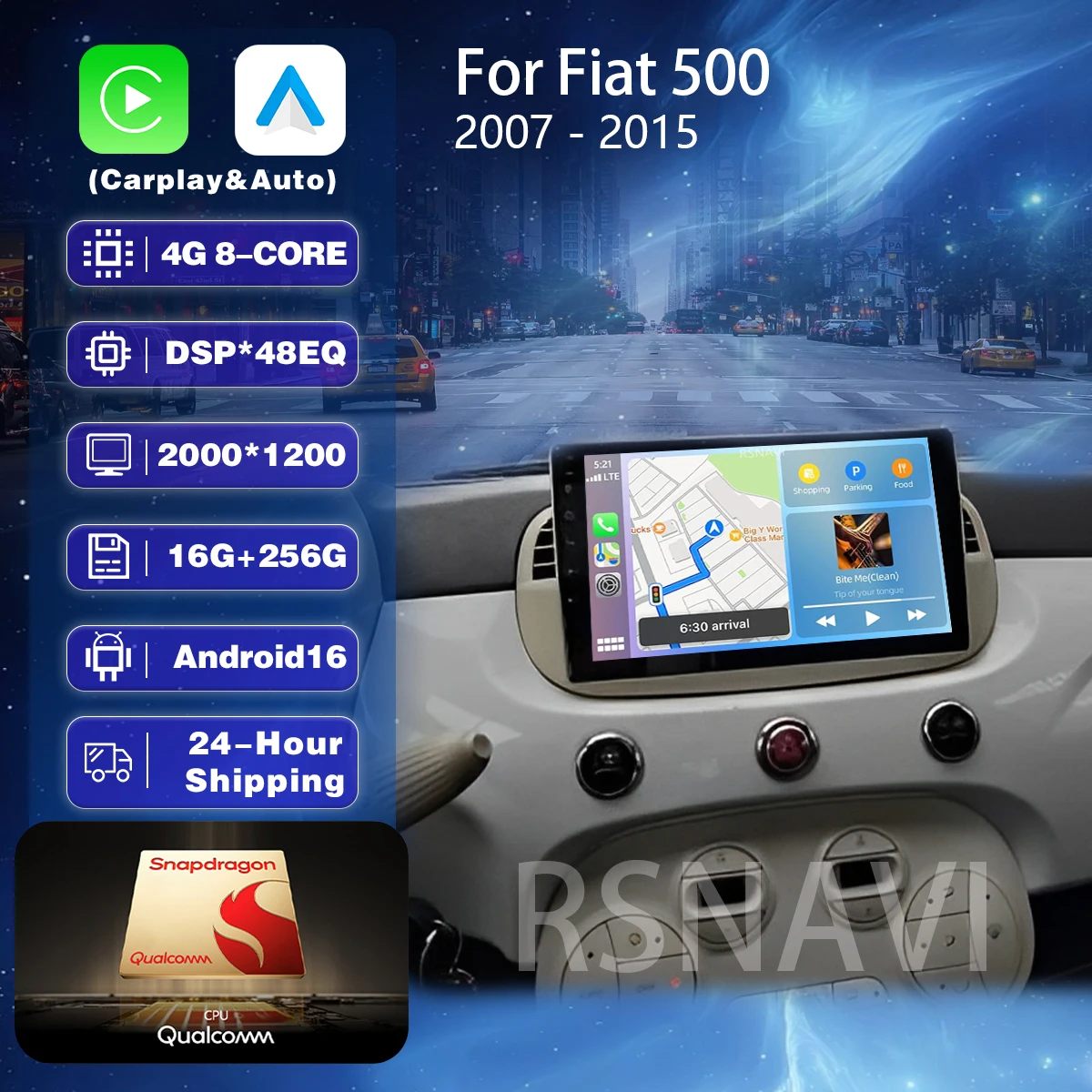Android 16 Carplay Auto Car Radio Multimedia Player For FIAT 500 2007 - 2015 E53 X5 M5 DSP Autoradio GPS steering wheel control