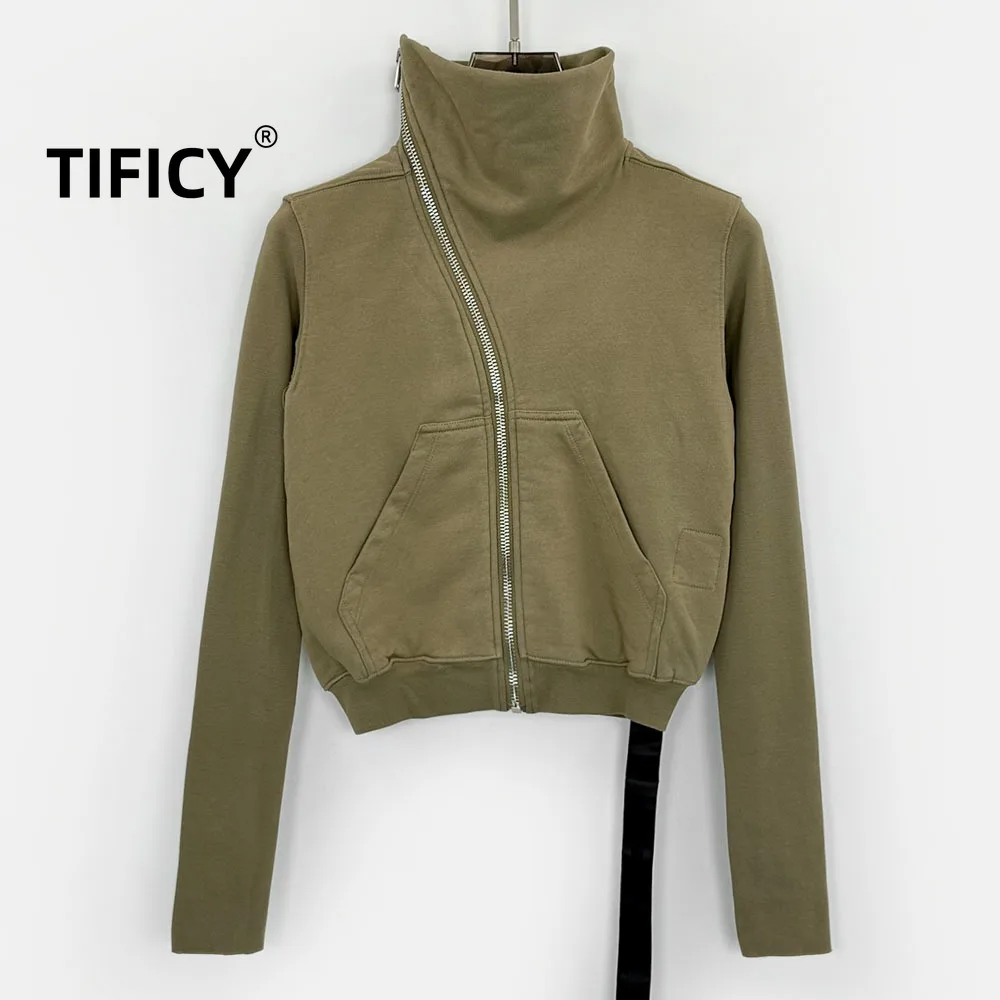 High Street Ro Style automne sweats couverture en coton femmes court polaire mince fermeture éclair col montant sweat à capuche veste