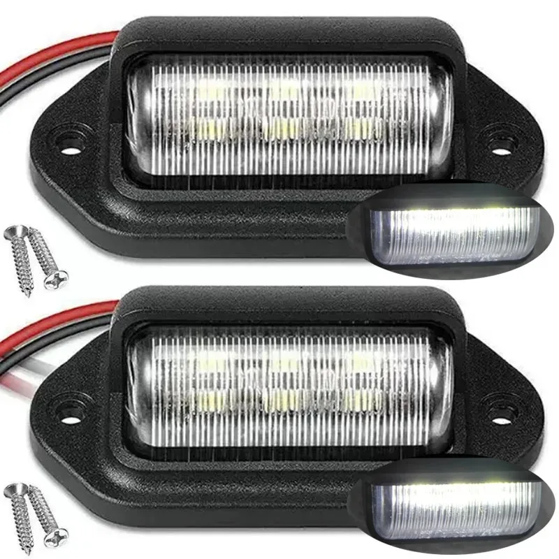 Universal 6 LEDs Car Truck License Plate Light Truck RV Trailer Waterproof Tail Light Side Lamp Car License Plate Bulb 12/24V
