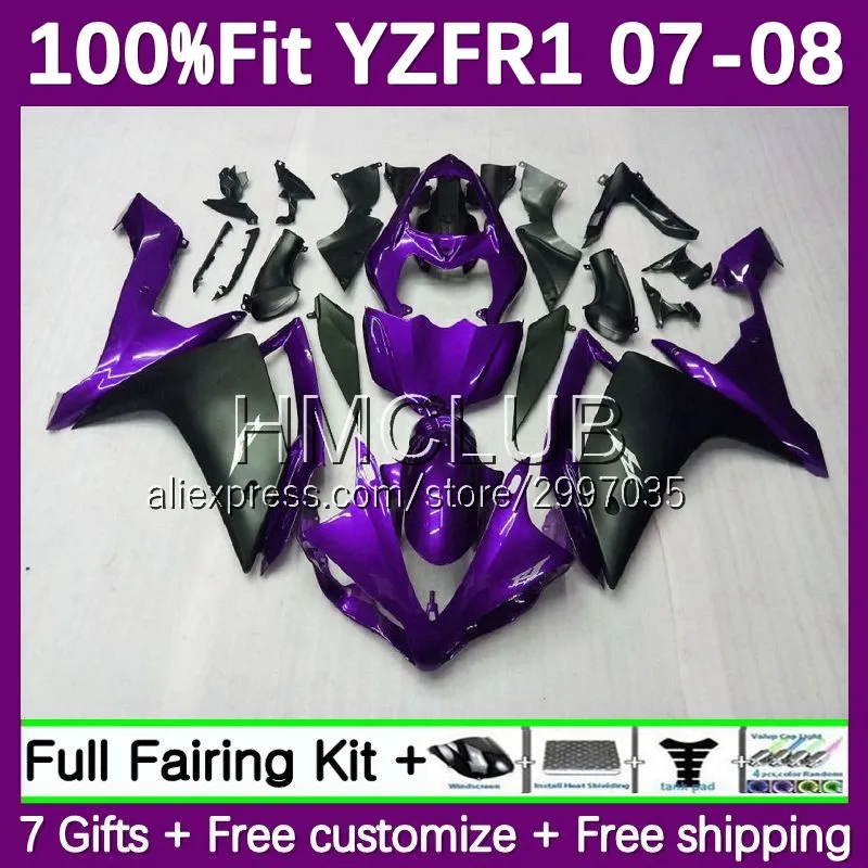 Fairing For YAMAHA YZF-R1 YZF1000 YZF R1 R 1 1000 CC 138No.59 1000CC YZFR1 07 08 YZF-1000 2007 2008 Injection Body Purple black