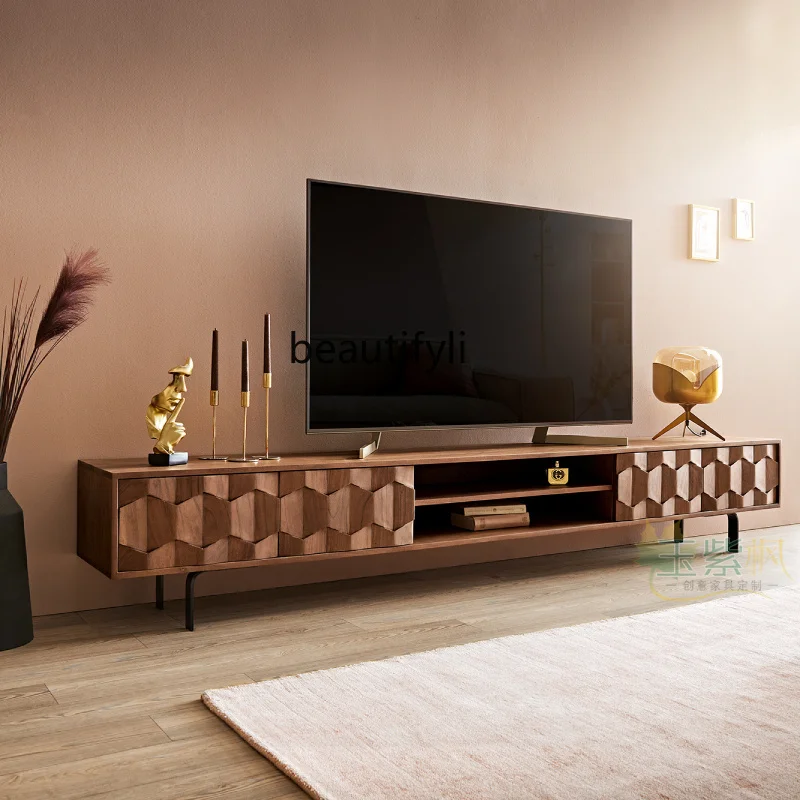 

Wabi Sand Wind Retro Floor Cabinet TV Cabinet North American Black Walnut All Solid Wood Simple Light Luxury Creative Floor