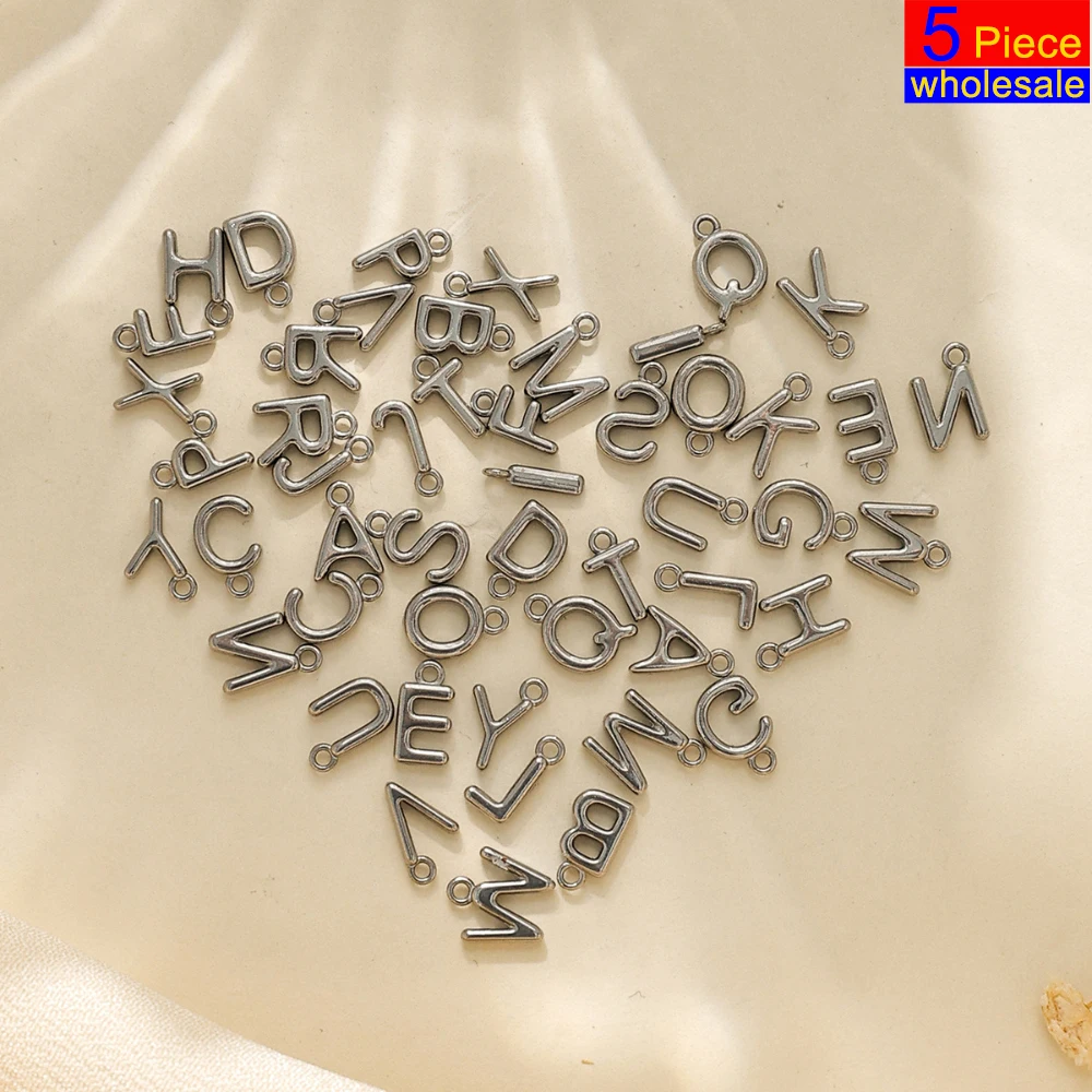 5PCS Minimalist Trendy Stainless Steel Pendant 26 English Letter Handmade Accessories Diy Necklace Keychain Jewelry Wholesale