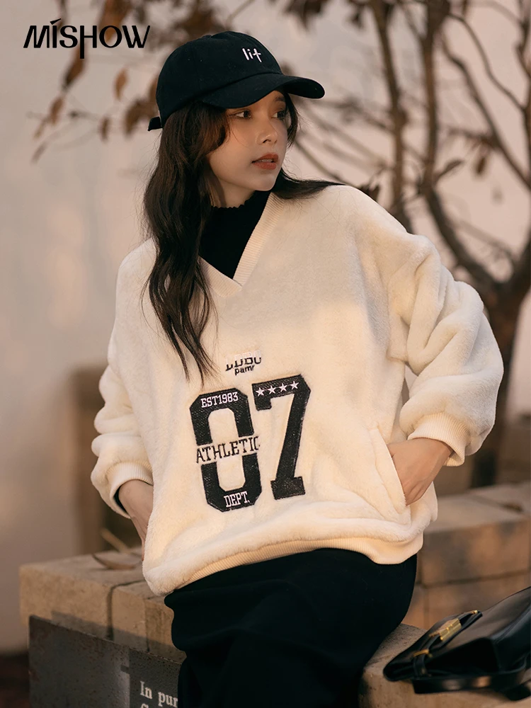 MISHOW Lamb Wool Hoodie Autumn Winter Drop Sleeves Pullover Women Korean Fashion New In Sweatshirts Streetwear MXB41W0660