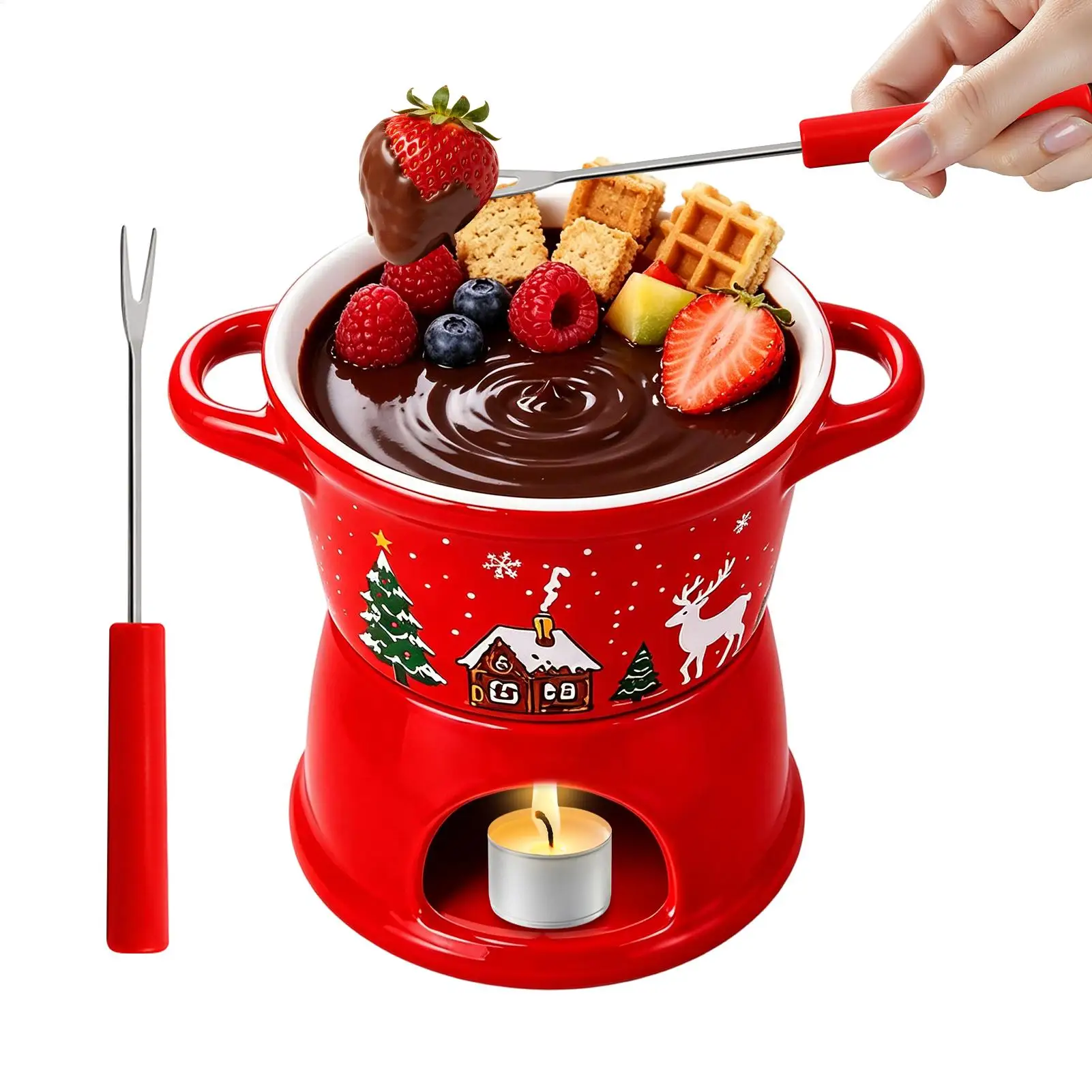 Chocolate Fondue Christmas Ceramic Personal Dipping Melting Pot Chocolate Fondue Pot For Cheese Butter Candy Tea Cold Weather